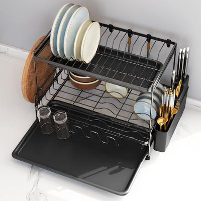 Stainless Steel Kitchen Counter Rack With Drainage Tray Multi-Tier Dish Organizer Bowls Plates Cutlery Cups