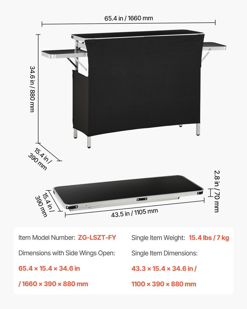 Folding Portable Bar Table, 1100 X 390 X 880 Mm, with Carry Bag, Storage Shelf, and Detachable Skirt, Quick and Easy Setup, Foldable Mobile Bartending