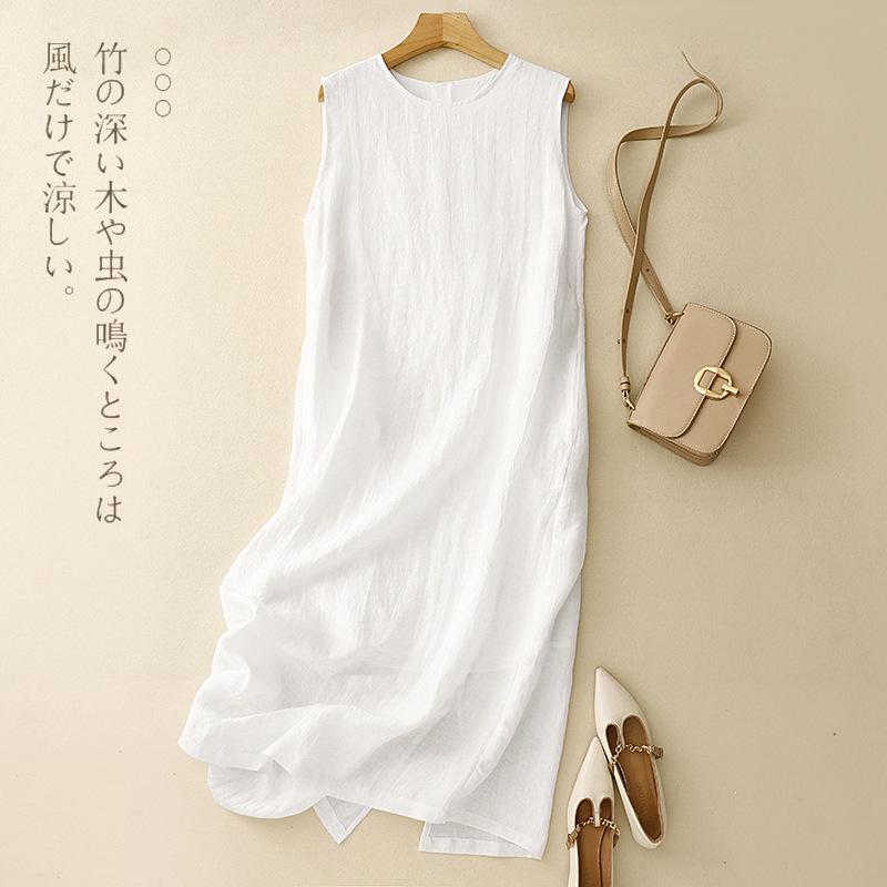 

2025 летний новый продукт высокого качества, модная крутая безрукавка из хлопка и льна, жилет, юбка, женское свободное круглое платье однотонного цвета 2XL