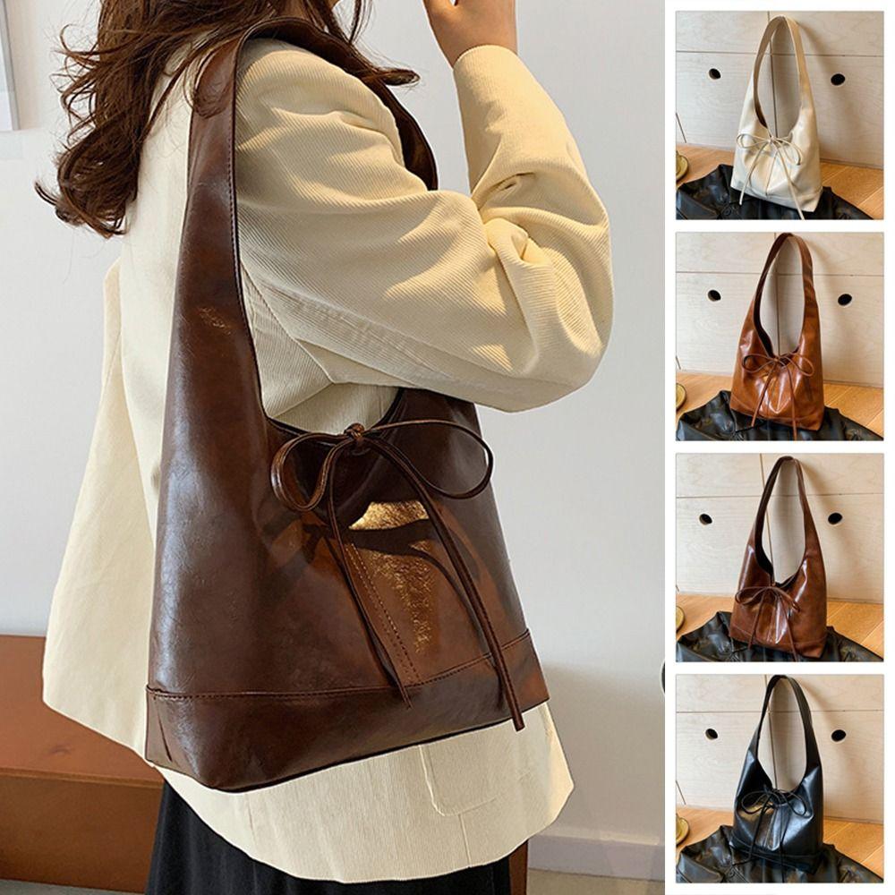 New Deisgn Y2k Shoulder Bag Large Capacity Leather Tote Bag Fashion Bow Underarm Bags  Handbag