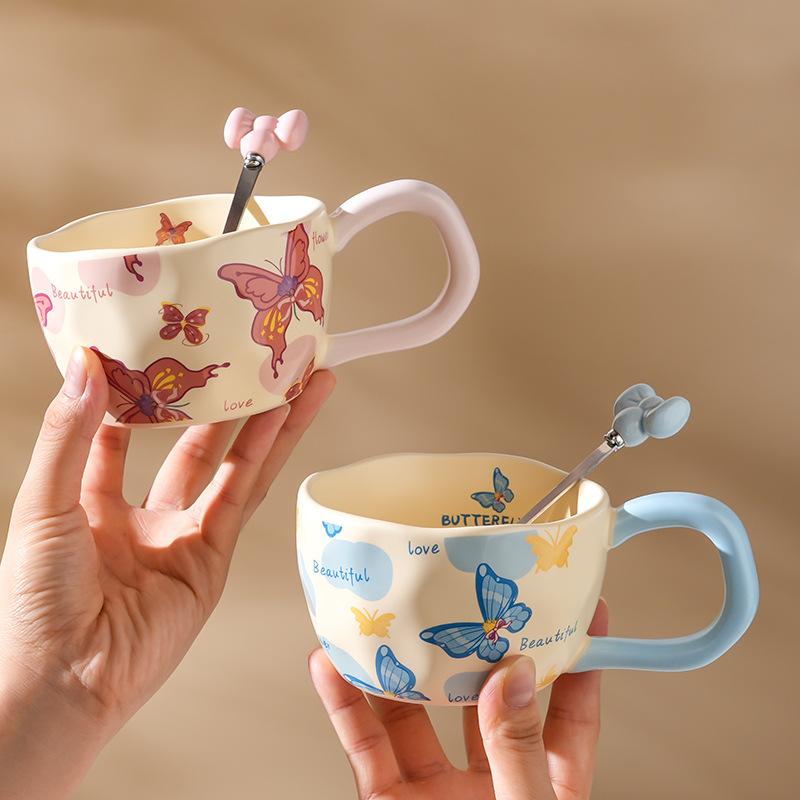 High Value Ins Style Ceramic Cup with Spoon Creative Household Couple Water Cup Gift Box Souvenir High End Sense Mug