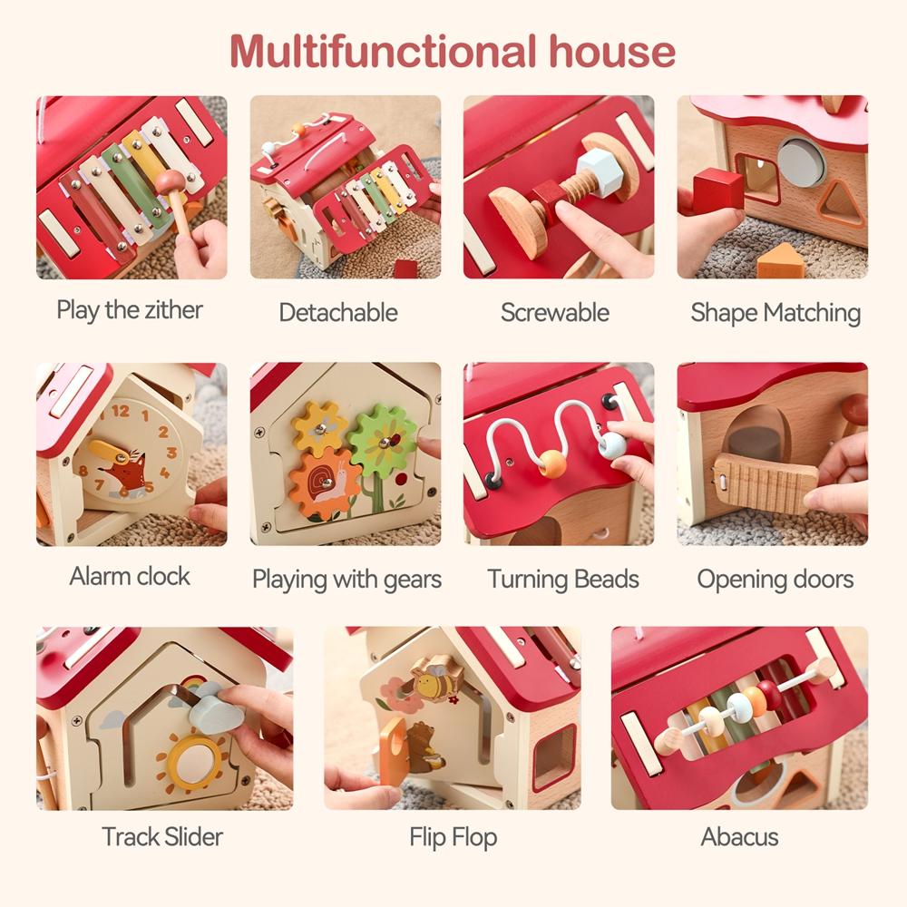 Montessori Children Toy Educational Wooden Baby Toys Creative Games Baby Wooden Blocks For 0 12 Months Cartoon House Busy Box
