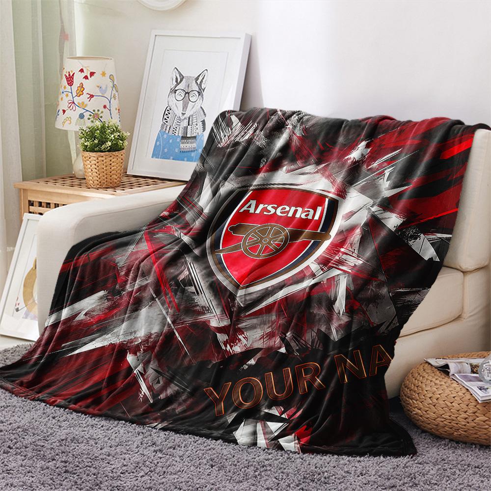 Custom Name Arsenal Football Club Flannel Blanket, High Quality Comfortable for All Seasons, Home Decor, Warmth and Comfort