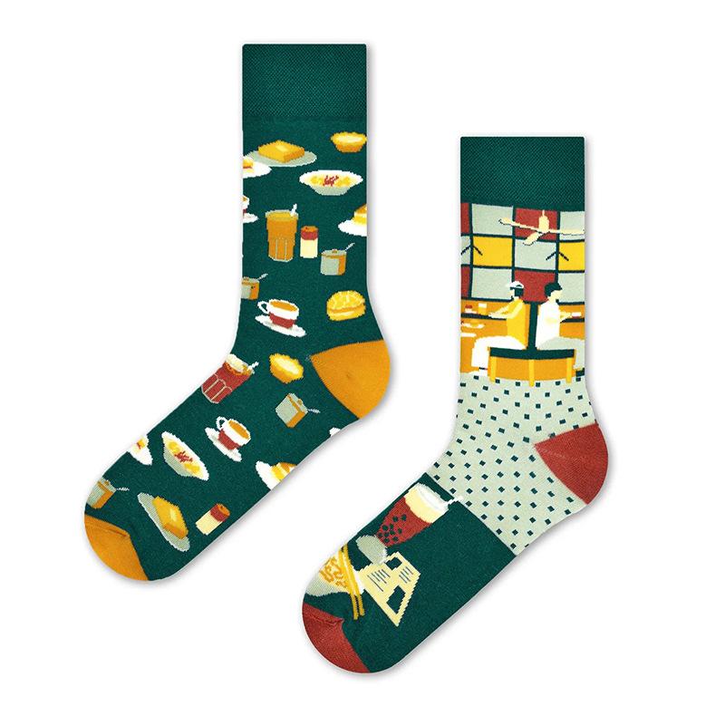 Creative and Fun Cartoon AB Trendy  Asymmetric Mandarin Duck  Men's and Women's Cotton Socks Medium High Socks
