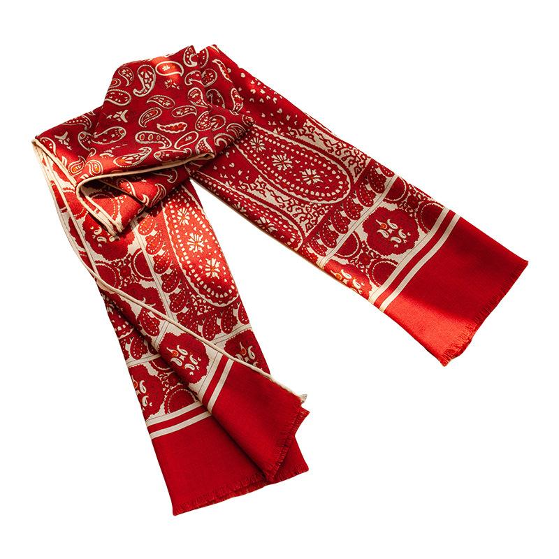 Light Luxury and High end Silk Wool Scarf Women's Spring and Autumn Wool Red Large Square Scarf Shawl