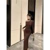 Women's One-Shoulder Slash Neck Halter Dress - Cinched Waist, Slit, New Style 