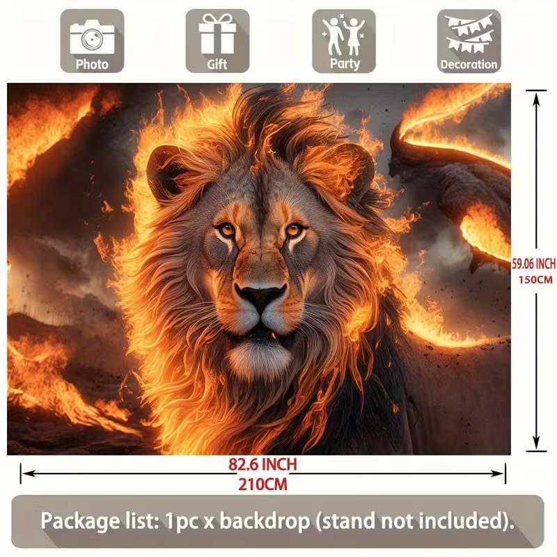 2D Burning Lion Tapestry King of the Jungle Aesthetic Wall Decor