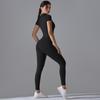Solid Color High Elastic Half-Zip Short Sleeve Bodysuit for Sexy Fitness