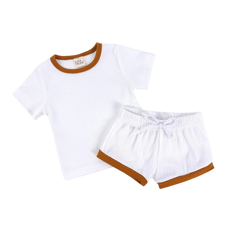 Casual Solid Color Baby Grils Clohting Set Summer Cotton Short Sleeve Tops+ Shorts O-neck Toddler Clothes Sets