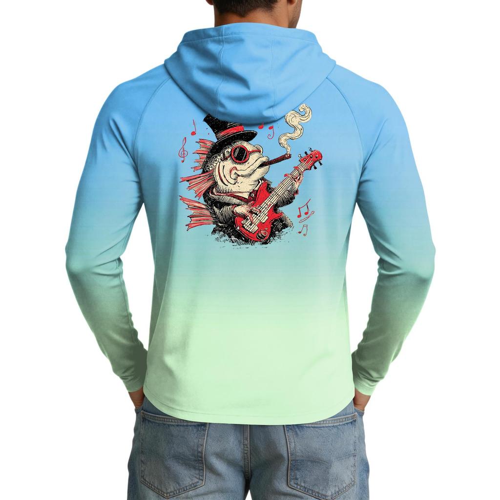 Men's UPF50+ Sun Protection Cooling Shirt Long Sleeve Hooded Outdoor Sports Fishing Stretch Lightweight Breathable Top
