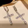 Huitan Luxury Cross Design Women Drop Earrings Inlaid Shining CZ Trendy Party Daily Versatile Lady Accessories Chic Zircon