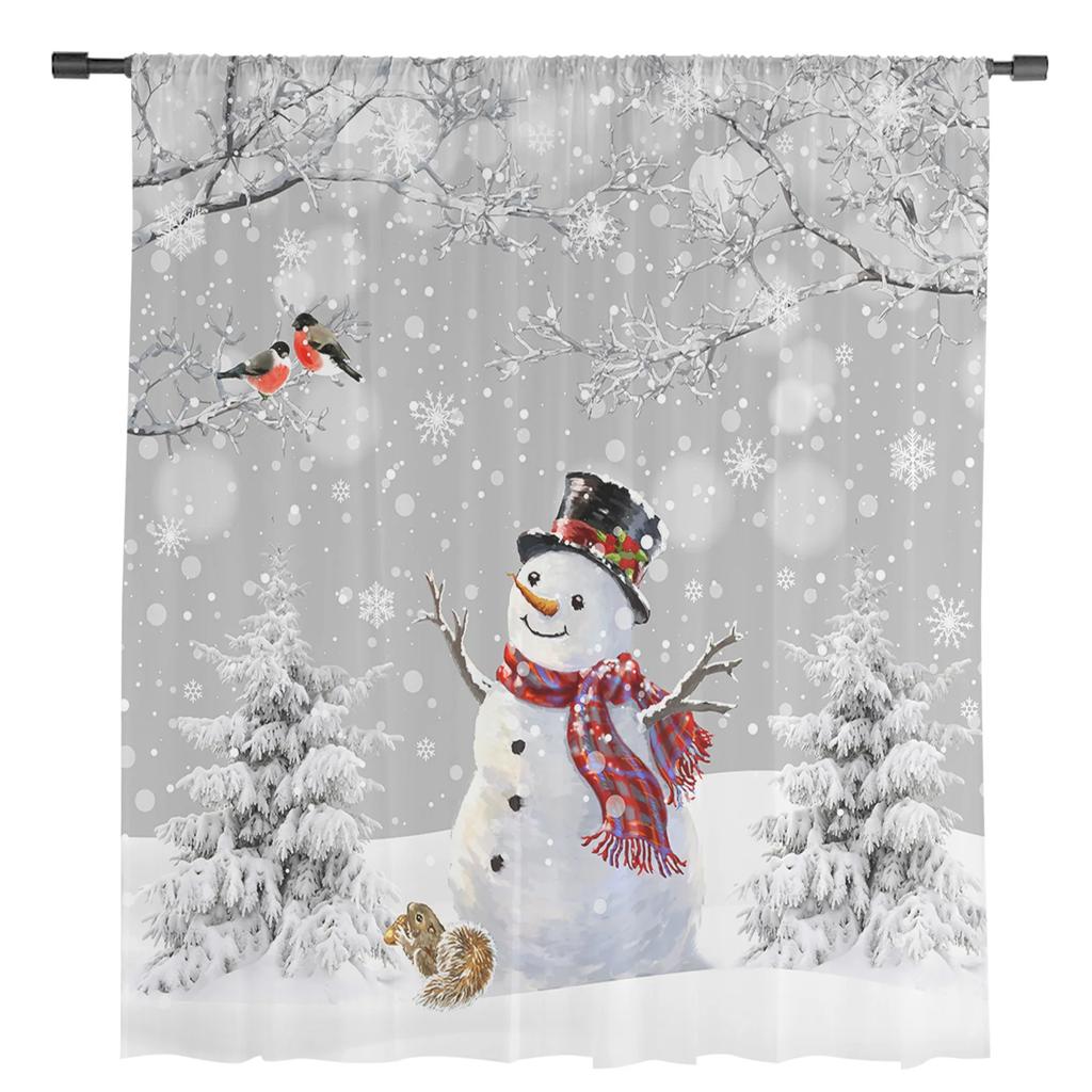 Vánoční strom Sněhulák Sněhová vločka Šedé Průsvitné Záclony pro Dekoraci Obývacího Pokoje Okenní Závěsy Kuchyňské Tylové Voálové Záclony