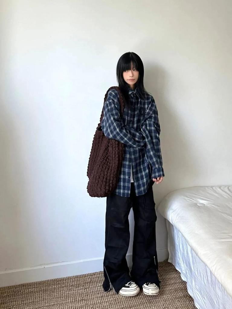 Women's Retro Plaid Wool Coat - Loose Fit, Long-Sleeved Design for Couples