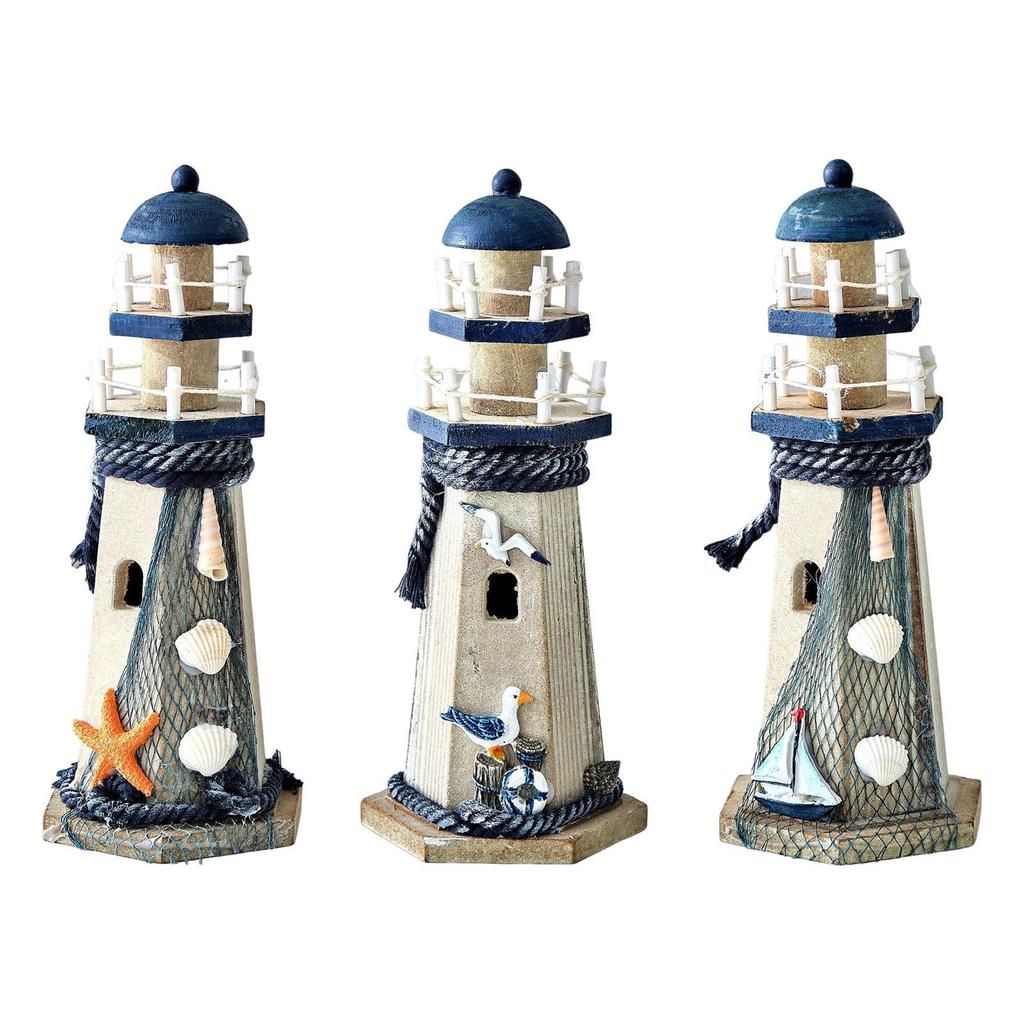 Wooden Lighthouse Collection Photography Prop Vintage Style Beach Themed Ornament for Desktop Office Desk Entrance Cabinet
