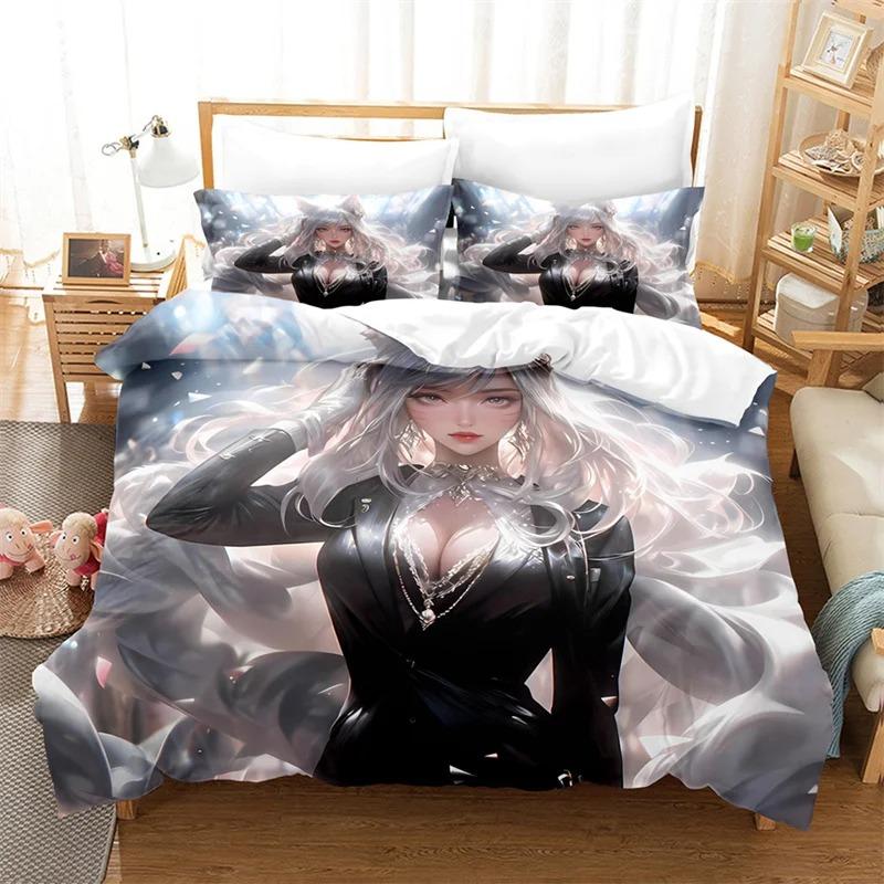 Set de lenjerie de pat cu fată sexy de desene animate, Set cu husă de pilotă, Lenjerie de pat pentru îndrăgostiți, Lenjerie de pat de lux pentru copii, King size, Seturi de lenjerie de pat cu pilotă, Set cu husă de pilotă Queen