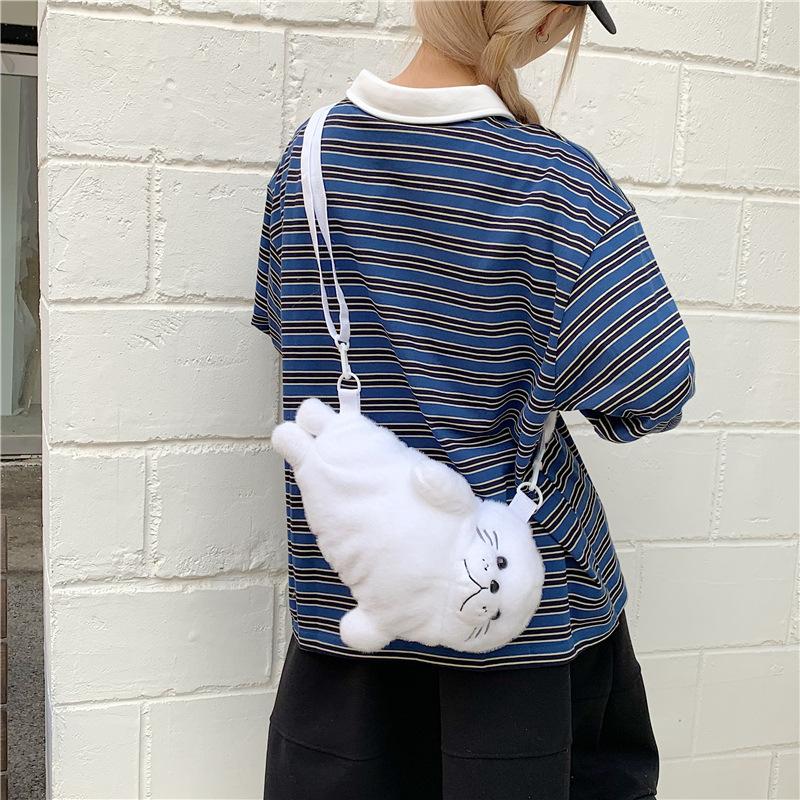 1 ks Rozkošná měkká kreslená těsnění Kabelka Nastavitelné popruhy Crossbody taška Zesílená roztomilá těsnění Taštička přes rameno Dárky