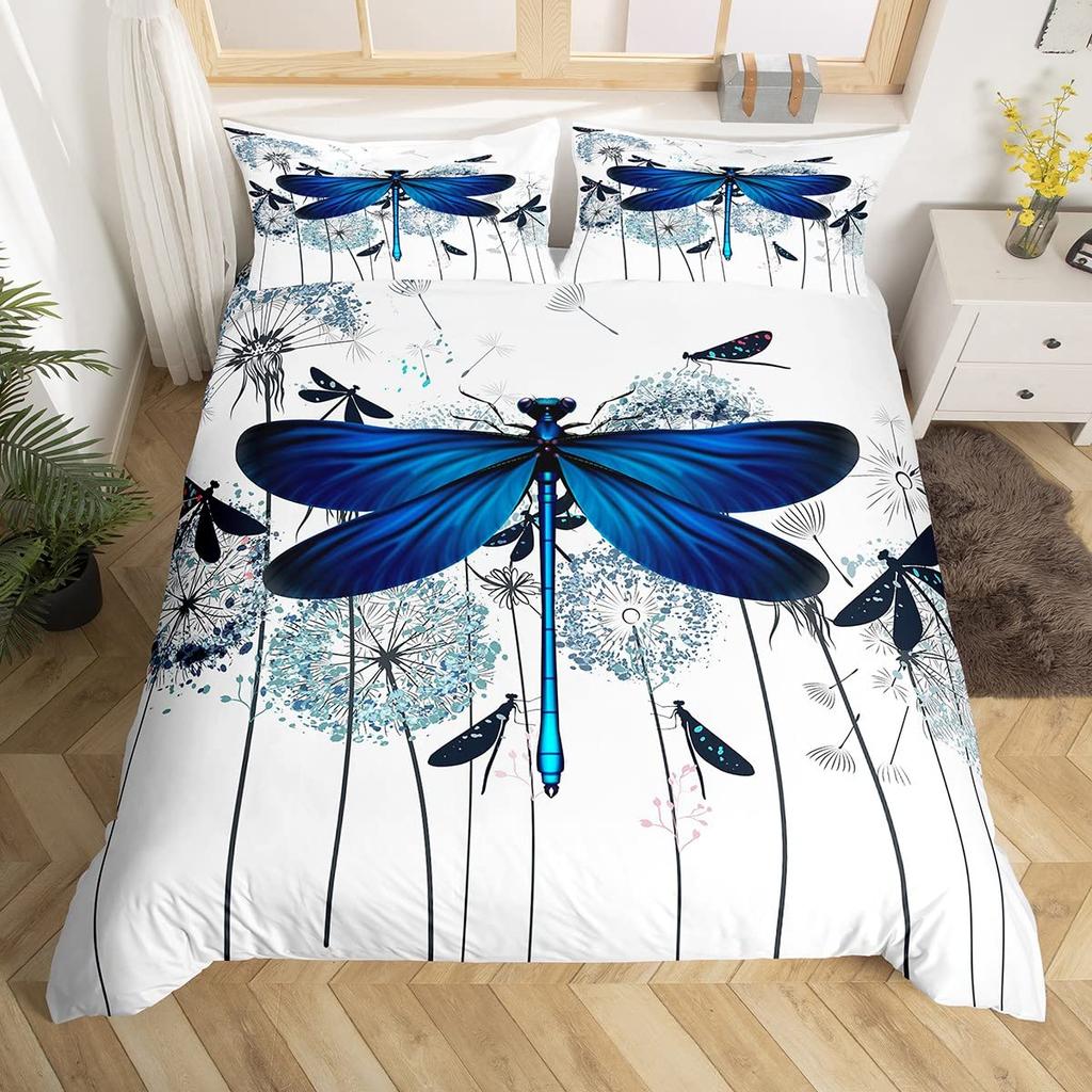 Dragonfly Comforter Cover Queen Size Bedding Set for Kids Boy Girl Room Decor Duvet Cover Set Quilt Cover 3 Piece Full King Size