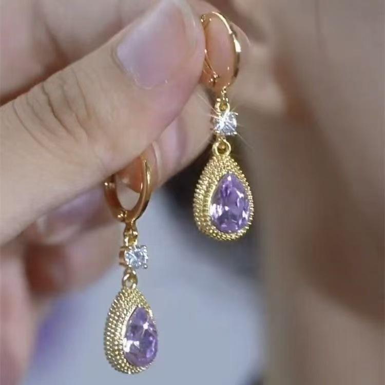 

Purple Zircon Pomegranate Gold Earrings for Women - Light Luxury, High-End Feel, Niche Design