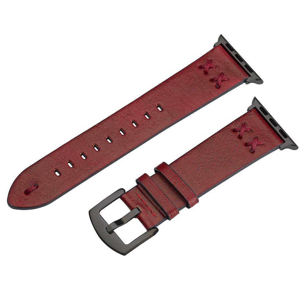 Watch Strap for Apple Watch Series 10 Ultra 9 8 7 SE 6 5 4 3 2 1 46mm 49mm 45mm 44mm 42mm Hand Stitched Lines Genuine Cow Leather Band