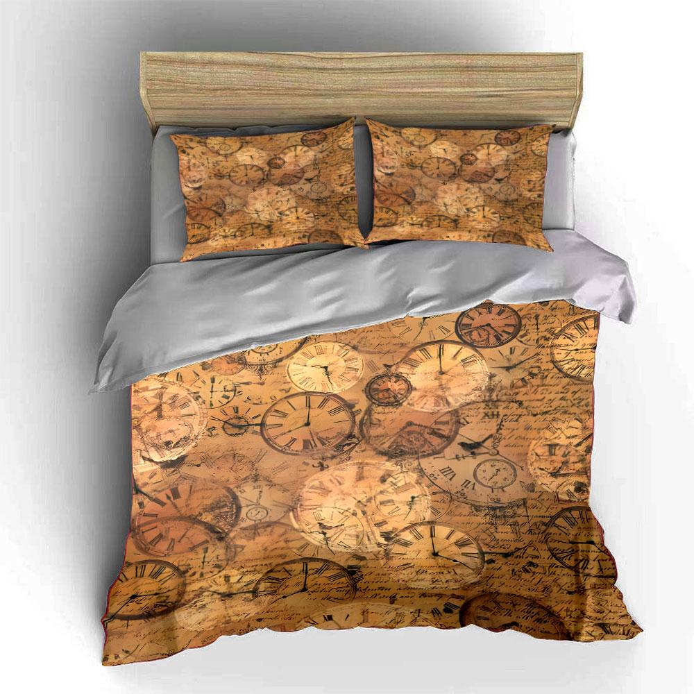 Vintage Clock Pattern Set Soft Comfortable Duvet Cover Bedding Set Included 1*Duvet Cover & 2*Pillowcases, Gift