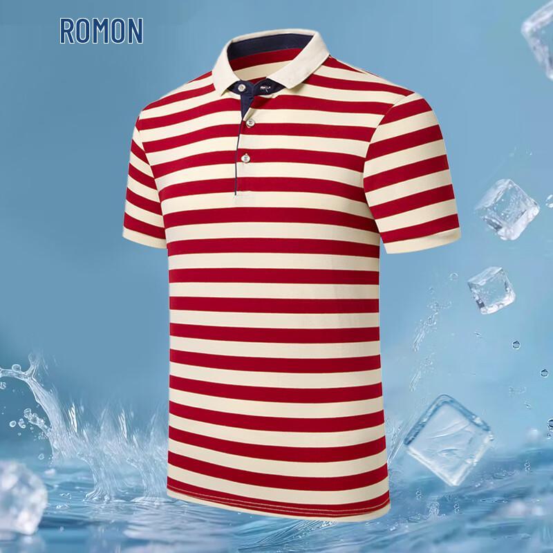 ROMON Men s Striped Short-Sleeve Polo Shirt L