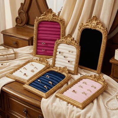 Velvet Picture Frame Jewelry Storage Shelf Picture Frame Shape Vintage Style Earring Ring Shelves Padded Wear-resistant