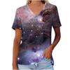 Women's V-neck T-shirt Short Sleeved Galaxy Print Summer Top Fashion 3D Pattern Waist Top