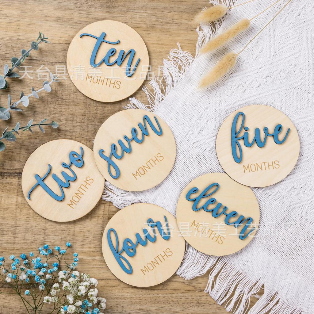 Double-Sided Engraved Wooden Baby Milestone Photo Props