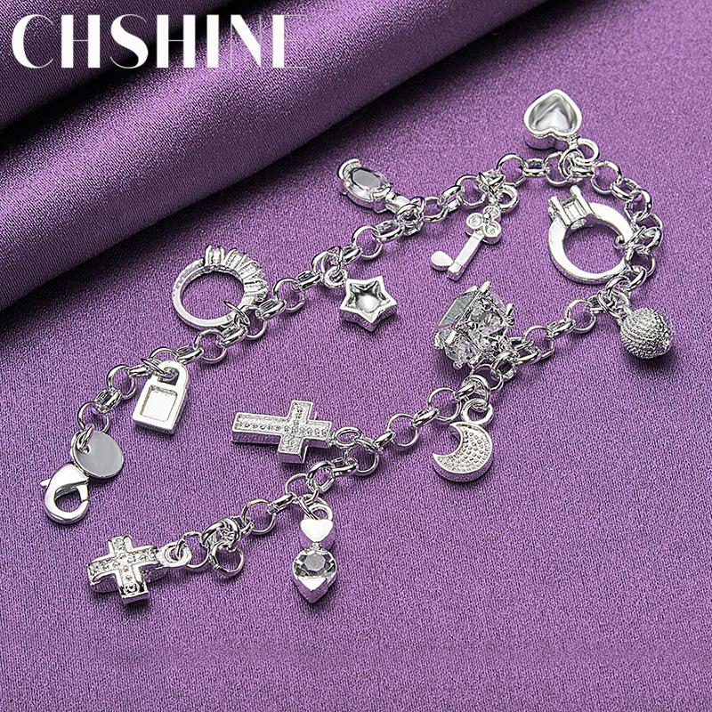 CHSHINE 925 Sterling Silver Ring/Star/Cross/Heart/Key/Lock/Round Pendant Bracelet Fashion Charm Wedding For Women Jewelry