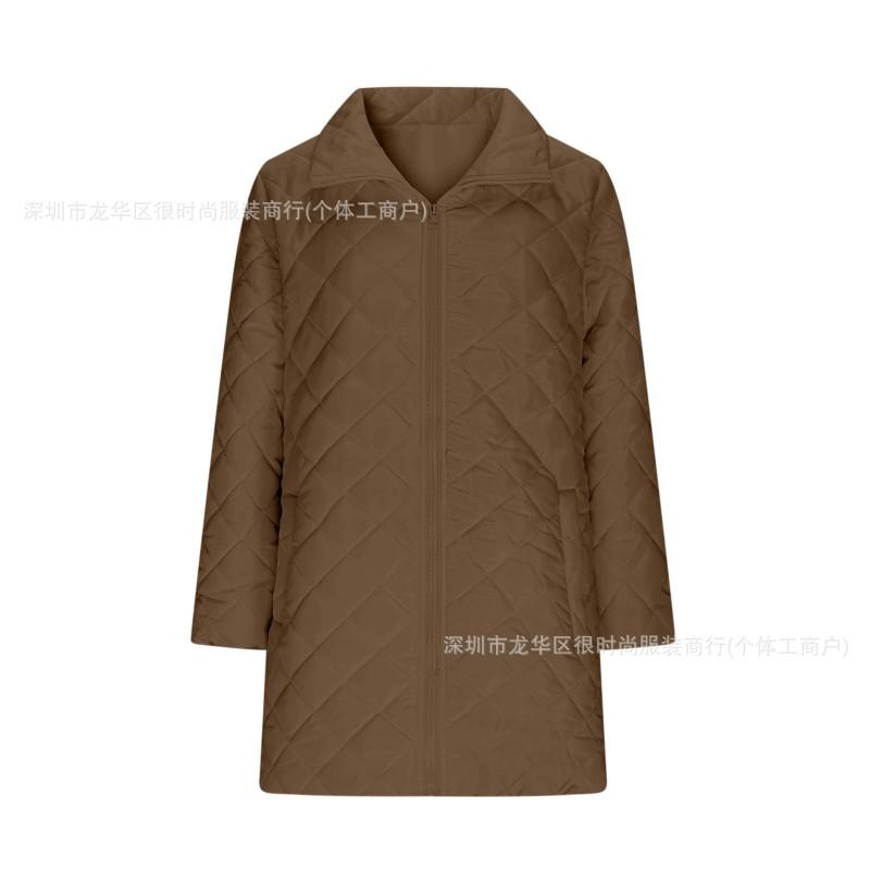 2026 Solid Color Quilted Long Sleeve Cotton Jacket Women Streetwear Mid Length
