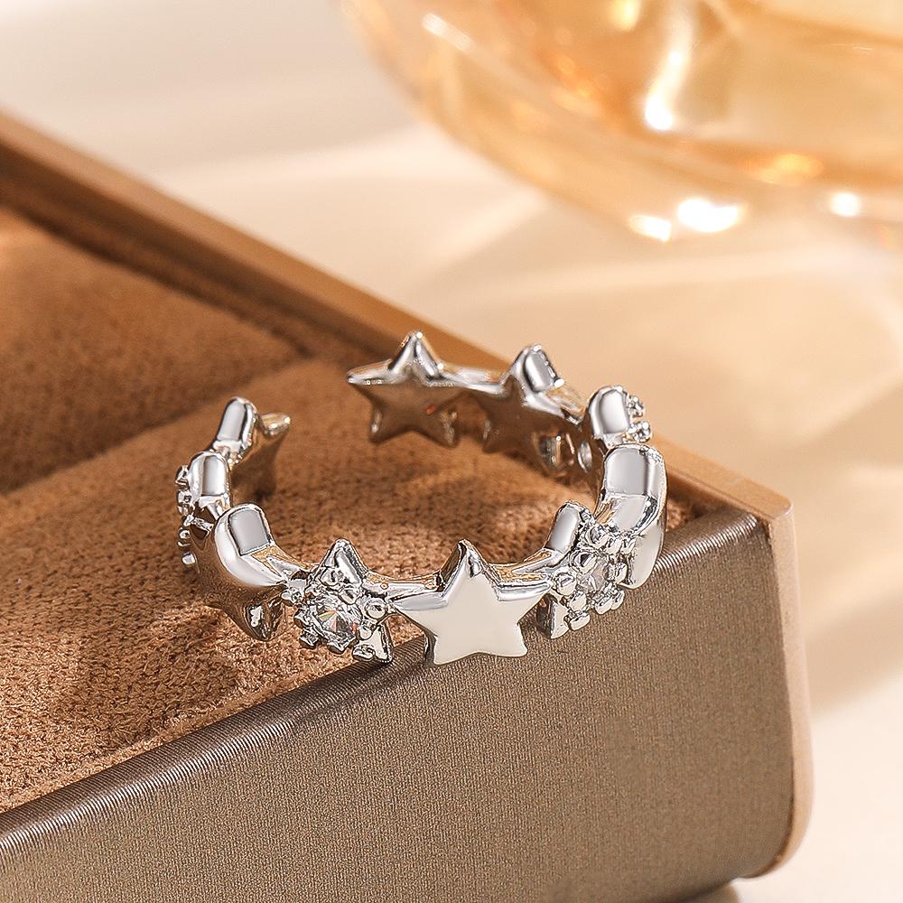 High Quality And Fashionable Copper Star Women'S Ring, Sparkling Zircon Star Opening Ring, Girls' Holiday Jewelry Gift