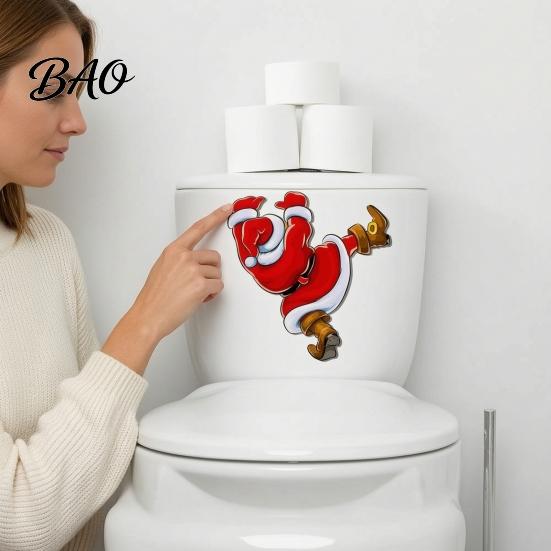 Festive Christmas Party Decor Toilet Sticker, Funny Santa Claus Seat Decal, Waterproof Creative Clings PVC Holiday Bathroom Wall for Home Decoration