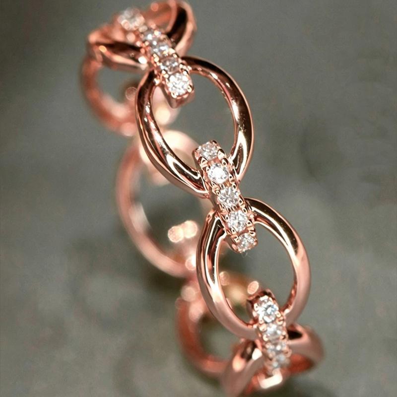 Xiaomi Huitan Chain Linked Women Ring Wedding Engagement Gold Color Accessories Inlaid Bright CZ Fashion Party Versatile Luxury Jewelry
