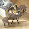 Round Dining Table for 2, Wood-Effect Top, Crossed Steel Legs, Brown