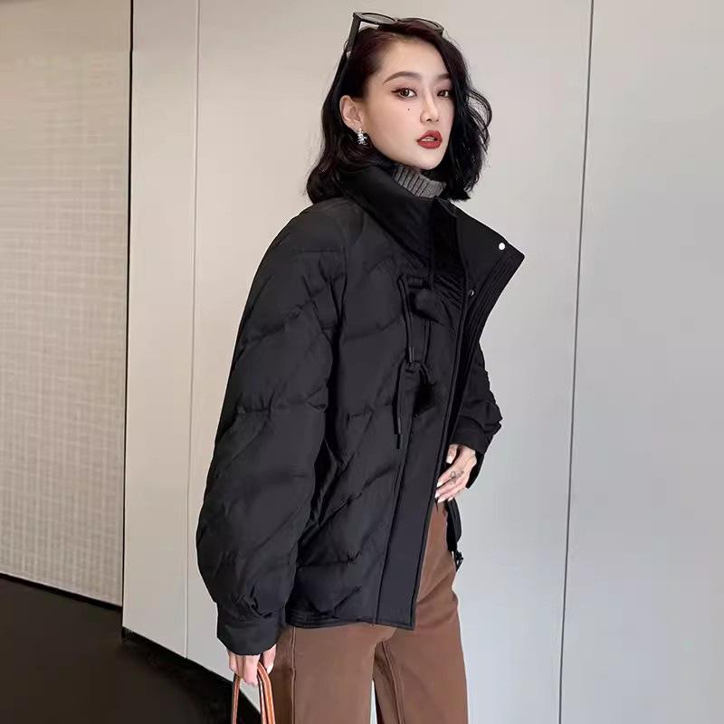 Corner buckle down jacket women's 2024 winter new light stand-up collar literary retro warm fashion coat tide