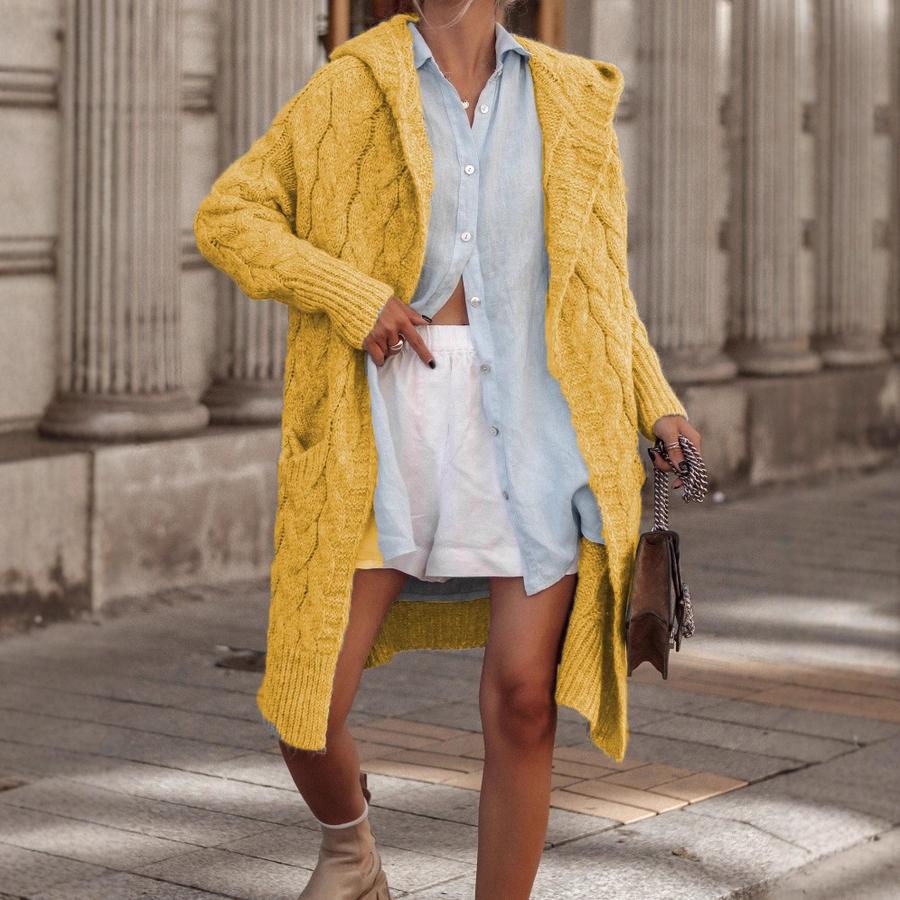 Fall Winter Women's Knit Sweater Long Cardigan Open Shawl Coat with Hood and Pockets (Plus Size)