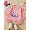 Kids Crewneck Sweatshirt, Blue Big‑Eyes Face Print,Casual Sportswear for Spring & Autumn