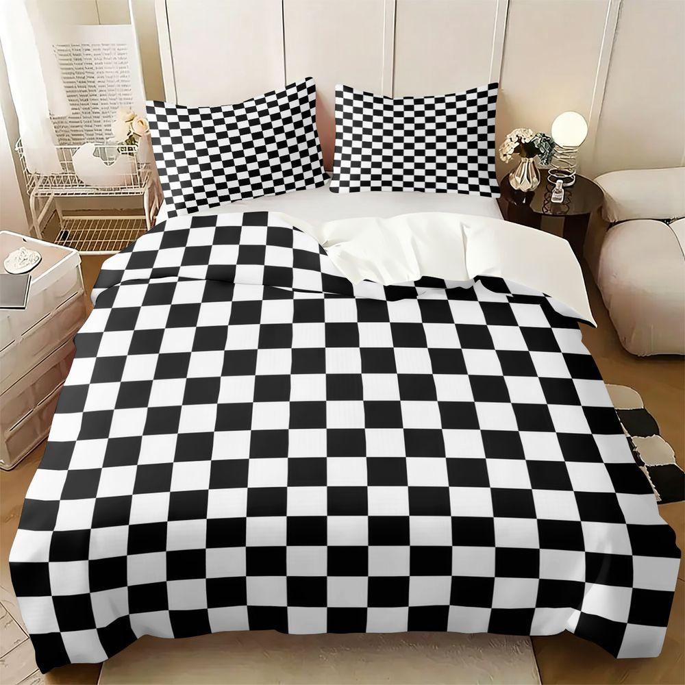 Black And White Checkerboard Duvet Cover Set (1 Duvet Cover & 1/2 Pillowcase) Soft Modern Bedding Set For Bedroom Decor