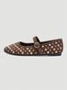 Brown Square Toe Mary Jane Flats with Large & Small Sequin Decorations and Single Strap Buckle