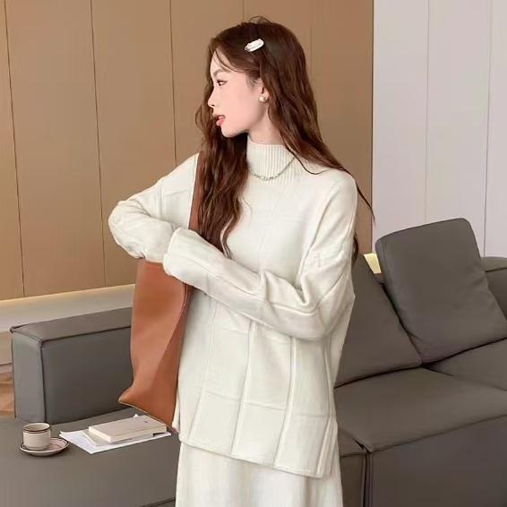 DIMANAF 2024 Winter Autumn Women Solid Sweaters Knitting Basic Fashion O-Neck Style  Loose Pullover Sweater
