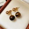 18k Gold-Plated Tiger Eye Stud Earrings: Light Luxury, High-End Retro Fashion for Women