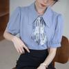 2025 Chic Women's Short Sleeve Chiffon Blouse with Tie – Stylish, Niche Summer Fashion