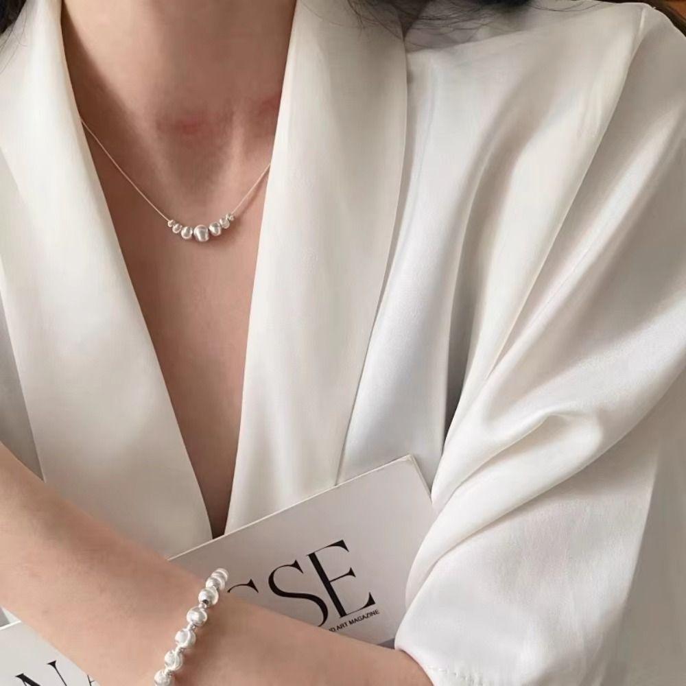 Frosted Pendant Necklace Minimalist Clavicle Chain Fashion Cat Eye Necklace  For Women