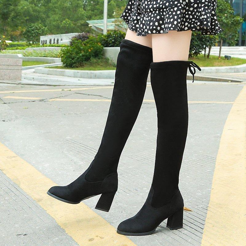 Women's high boots summer thin autumn and winter knee elastic boots versatile single boots thick heel new boots high heel