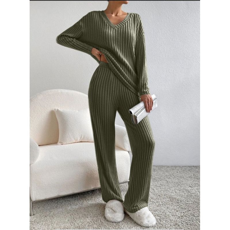 

Fashion Fashion Casual Pullover Straight Pants Suit Female Pullover Top Pants Suit Set Deep army green M
