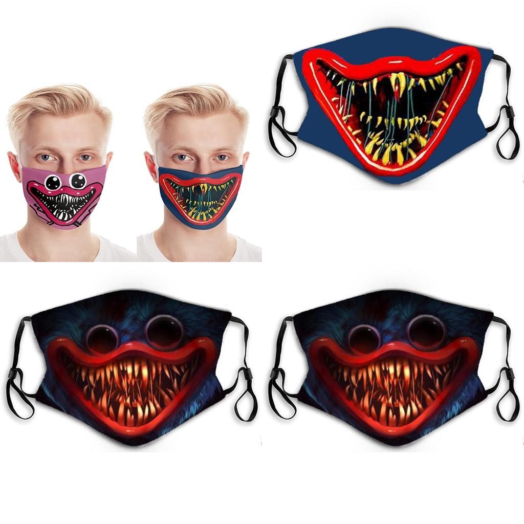 Masca de Față din Bumbac de Halloween Poppy Playtime Huggy Wuggys Pentru Adulți, Ajustabilă, Respirabilă