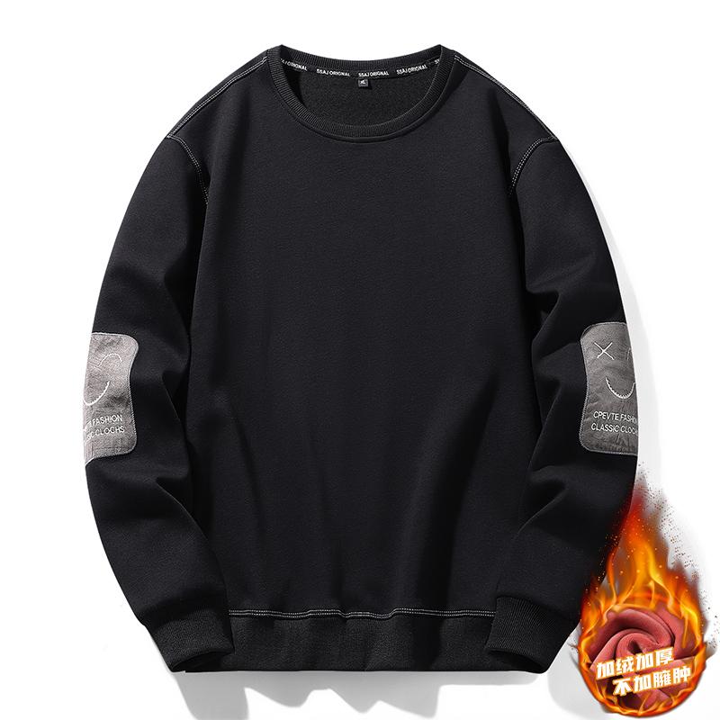 Autumn Winter Round Neck Loose Casual Printing Velvet Sweatshirt Male Fashion All-match Pullover Top Men