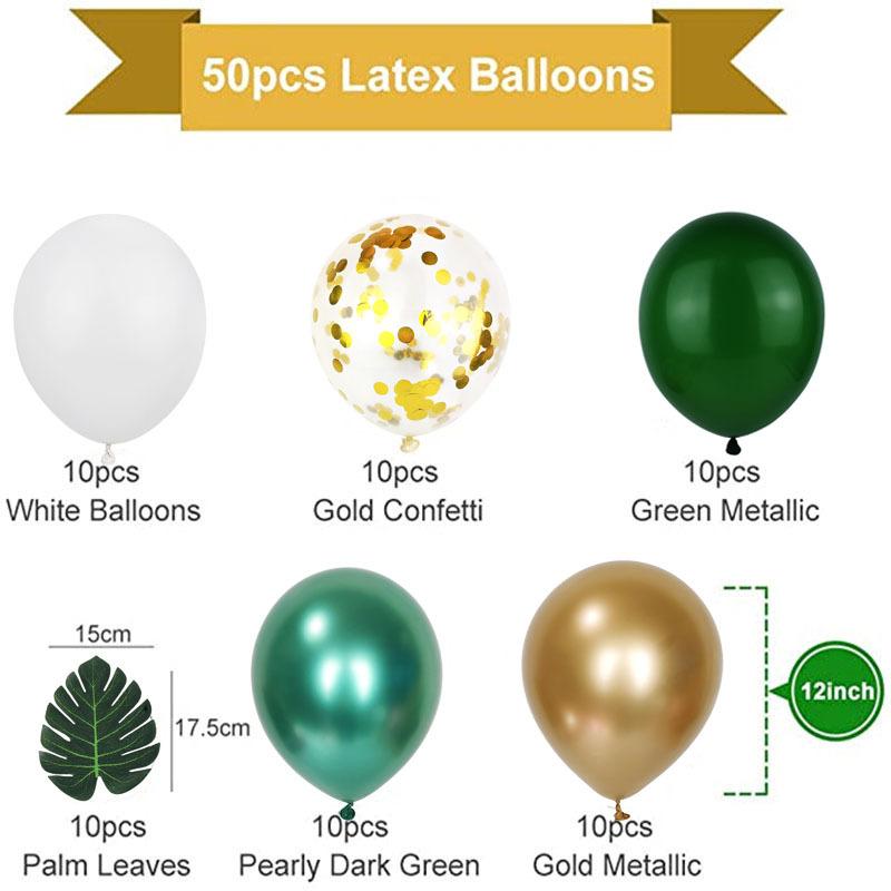 

Гирлянда из воздушных шаров в стиле джунглей 12 металлических зеленых шаров, украшенных тропическими пальмовыми листьями, для вечеринки в честь дня рождения с животными Metal Green Balloon Chain Package