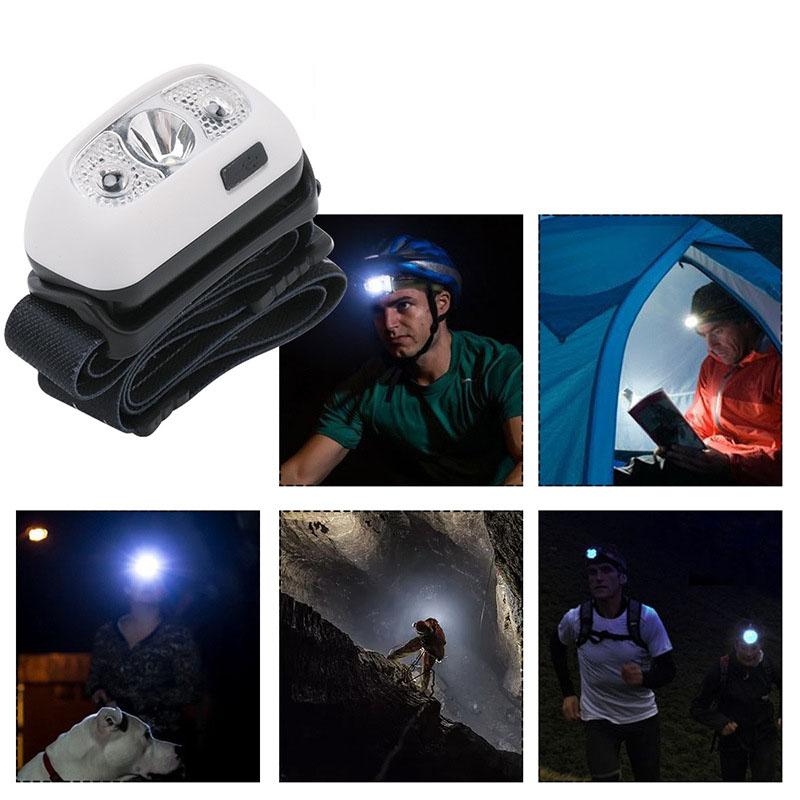 Mini LED Headlamp With USB Rechargeable Headlight Body Motion Sensor Camping Flashlight Head Light Torch Lamp