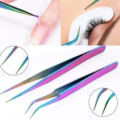 Stainless Steel Curved Straight  Eye Lashes Tweezer Extension Tools Clip Applicator False Eyelashes